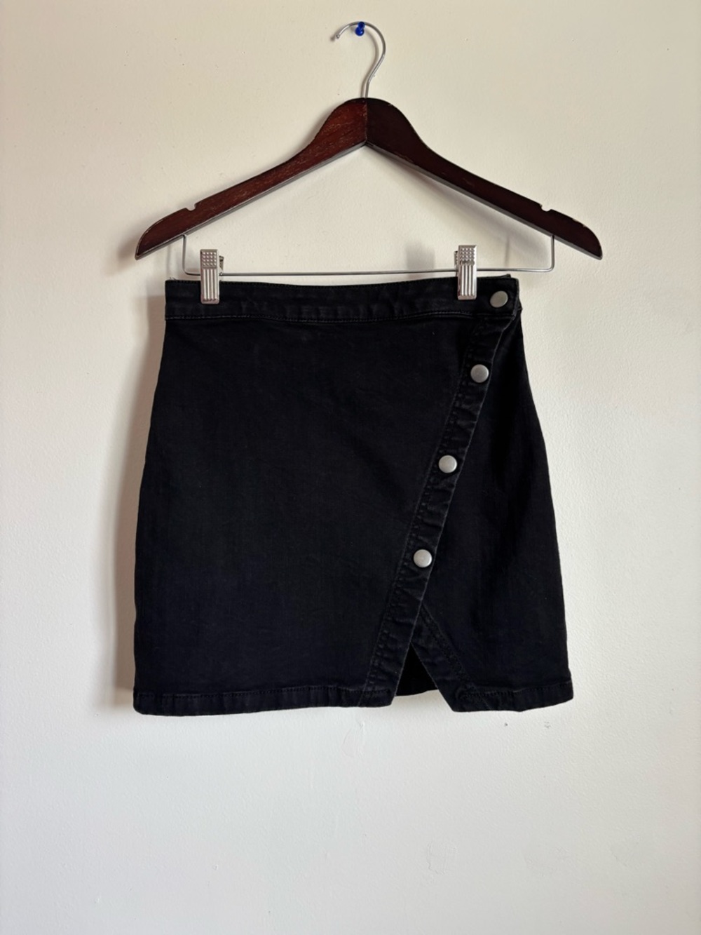 We The Free Black Asymmetrical Button-Front Mini Skirt